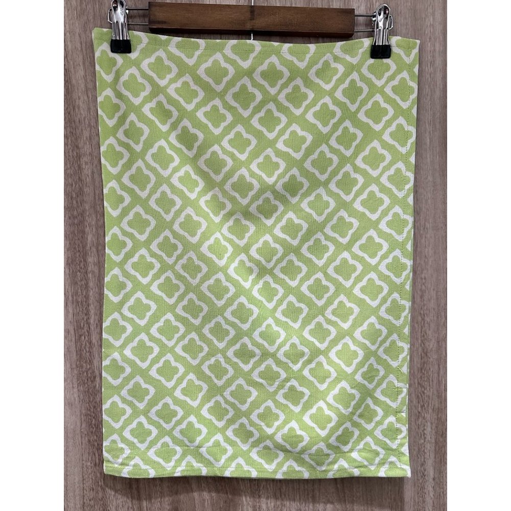 Caravan Home Green & Beige Striped & Printed Large Tea Towels Set of 2